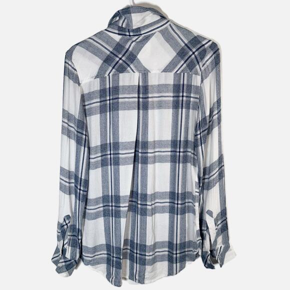 Rails Hunter Plaid Shirt Women’s Small White/Indigo Rayon Button Down Good - Picture 4 of 16